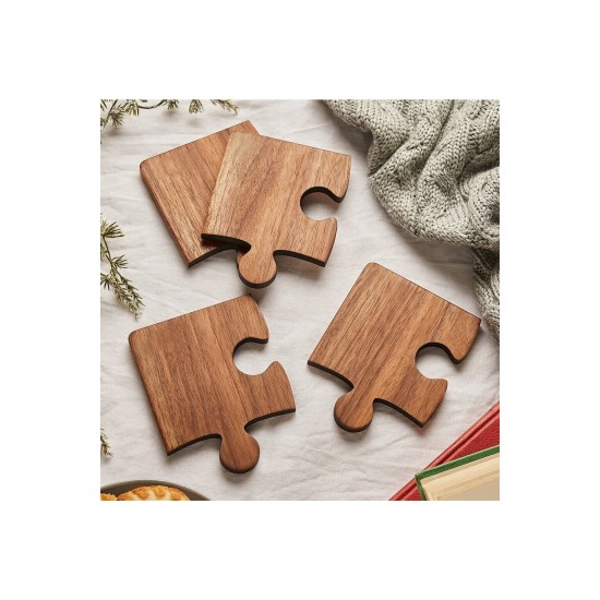 Ahşap Desenli Puzzle Mdf Bardak Altlığı 4'lü Set 10x12 Cm