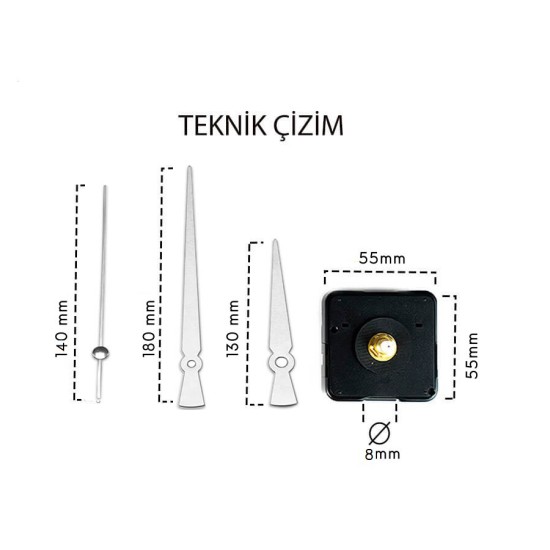 Duvar Saati Mekanizması 3D Saat Göbeği Ayna Pleksi Sessiz Akar 1. Sınıf mekanizma