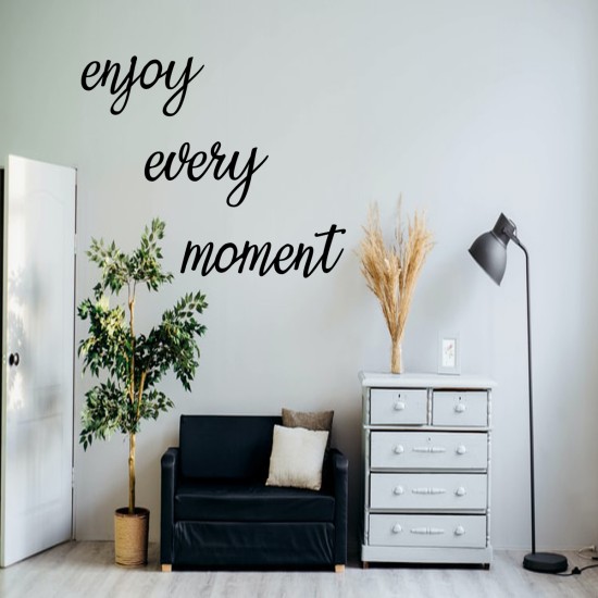 Enjoy Every Moment Duvar Dekoru, Duvar Süsü, Ahşap Lazer Kesim Dekoratif Tablo Siyah