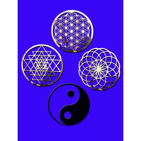 Yaşam Çiçeği,Sriyantra,Torus ve Ying Yang 4'lü Set Kutsal Geometrik Şekiller 49X49CM