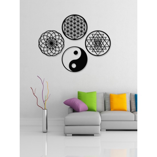 Yaşam Çiçeği,Sriyantra,Torus ve Ying Yang 4'lü Set Kutsal Geometrik Şekiller 39X39CM